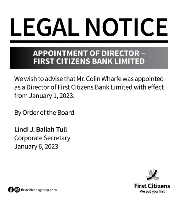 Legal Notice Appointment of Director First Citizens Bank Limited