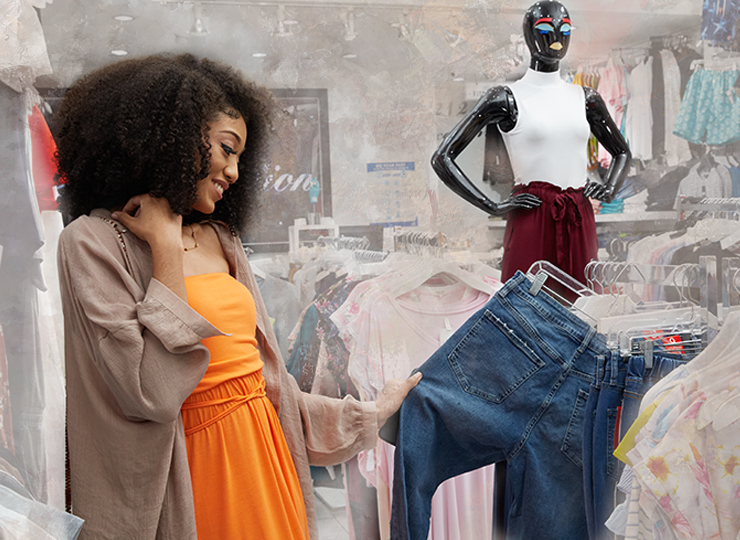 Woman smiling shopping with her debt consolidation loan.