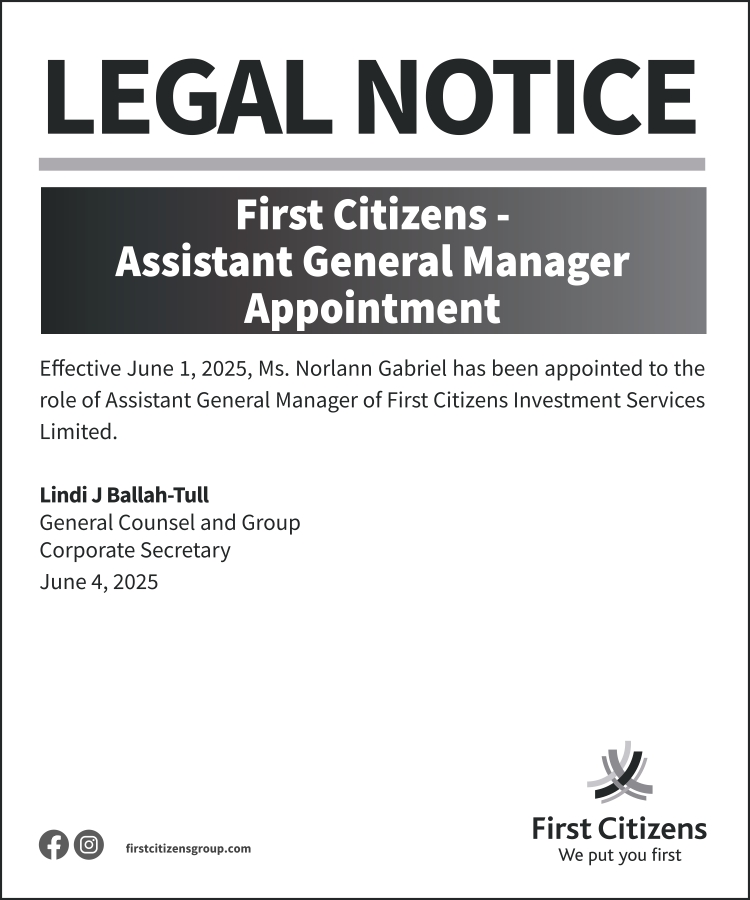 Legal Notice First Citizens- Assistant General Manager Appointment