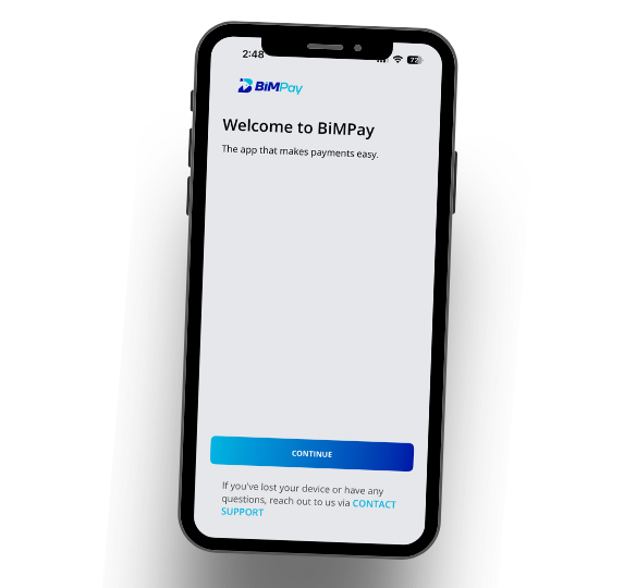 Welcome to BiMPay text displayed on phone screen