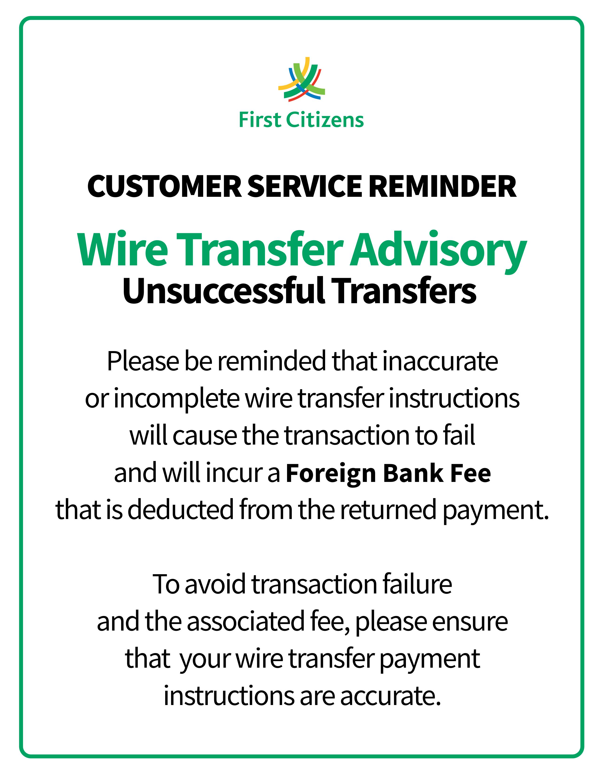 Wire Transfer Advisory Unsuccessful Transfers Trinidad and Tobago