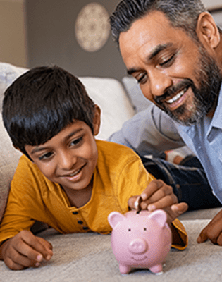 dad showing son how to save money 