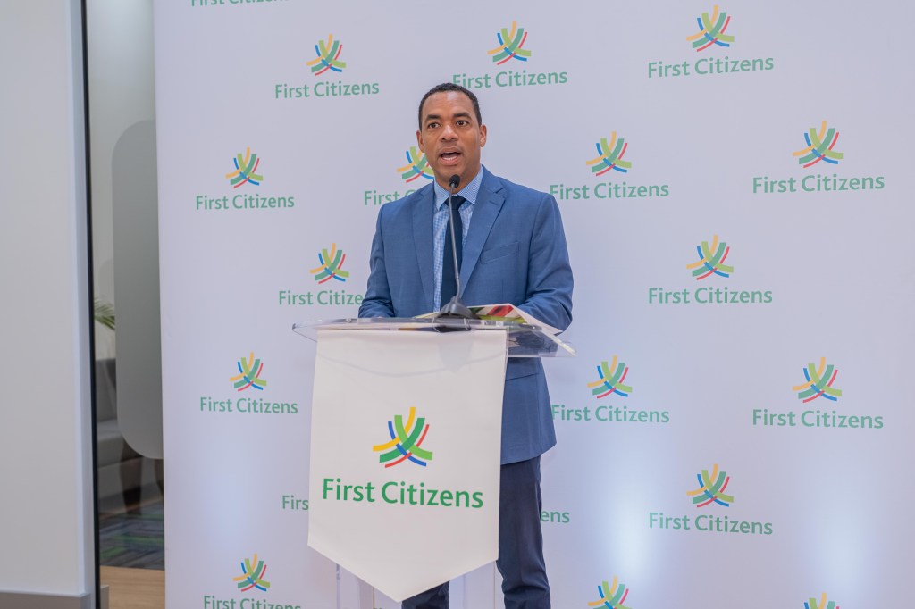 First Citizens Group Deputy CEO – Jason Julien addresses guests at the Official Opening of the First Citizens Investment Services Wealth Management South Centre Gulf City Mall, La Romaine
