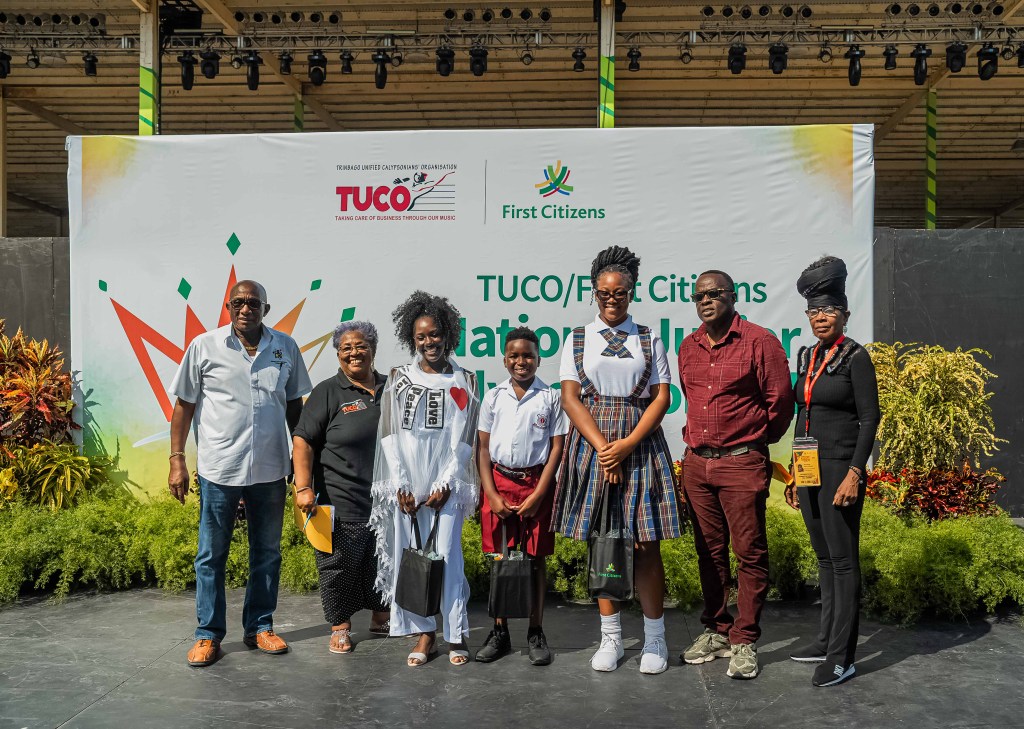 All smiles from the top 3 finalists as they pose with representatives from TUCO and the National Carnival Commission