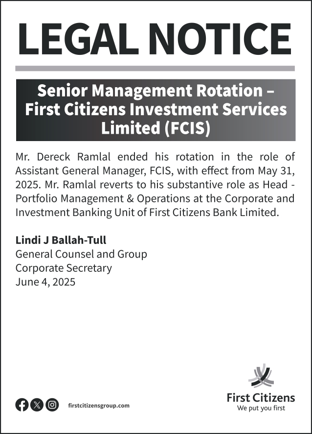 Legal Notice Senior Management Rotation - First Citizens Investment Services Limited (FCIS)