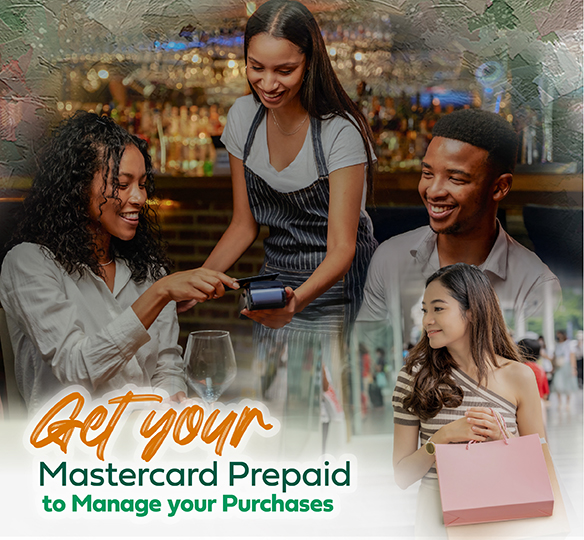 Woman paying for dinner using her Mastercard Prepaid