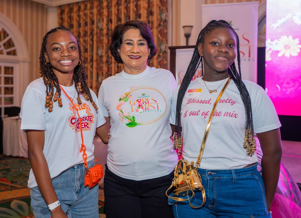 Where it all started – Group CEO and Girls First Founder Karen Darbasie shares a heartfelt moment with attendees at Girls First Tobago, where the first edition of Girls First was held in November 2017.