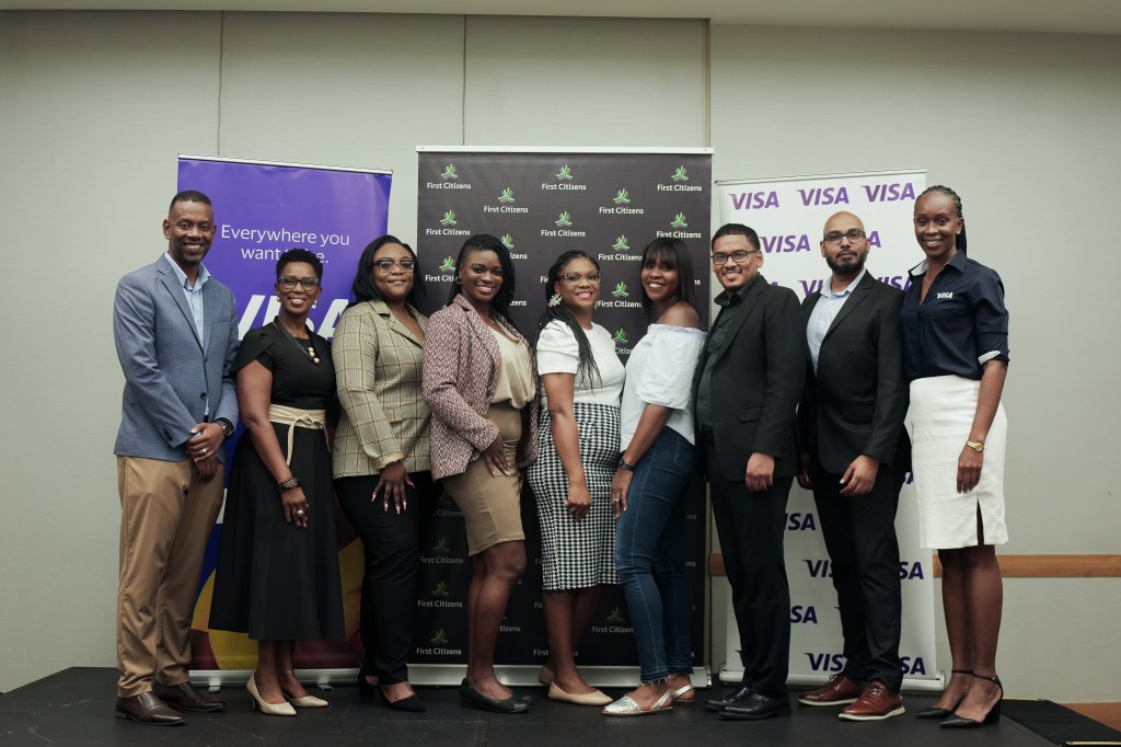 📸 From Left to Right: Lyndon Balkran, Manager Retail Marketing, Gillian Benjamin, General Manager - Digital and Electronic Services (Ag), Cherelle Mapp-Ferguson, Manager- Business Development, Digital & Electronic Services, Valessa Johnson (Trinidad Winner - Dinner), Nekeisha Dufeal (Trinidad Winner - Spa), Dhanya White (Trinidad Winner - Designer Wear), Andre Weekes, Head Business Development & Portfolio Management, Digital & Electronic Services, Barry Jamurath Business Analyst, Digital & Electronic Services, Ayanna Mc Clean, Caribbean Consumer & Client Marketing Manager, Visa