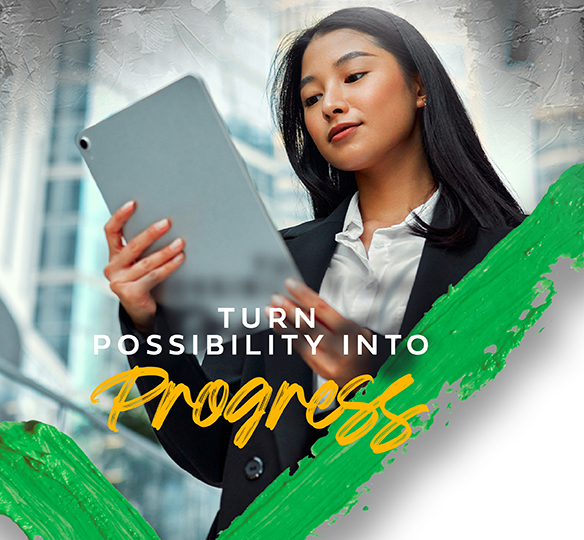 Young girl smiling with her first loan.
