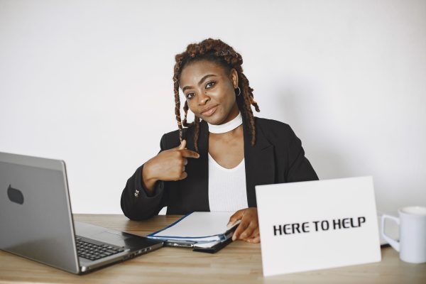 woman waiting to provide online support 